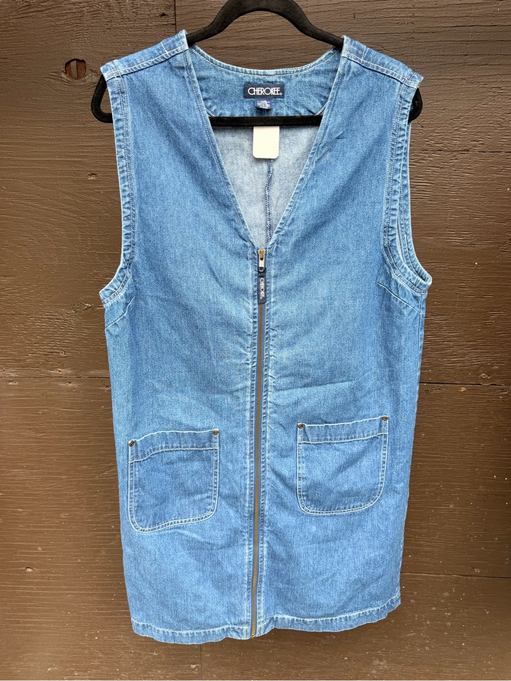 Cherokee Denim Zip-Front Vest Dress